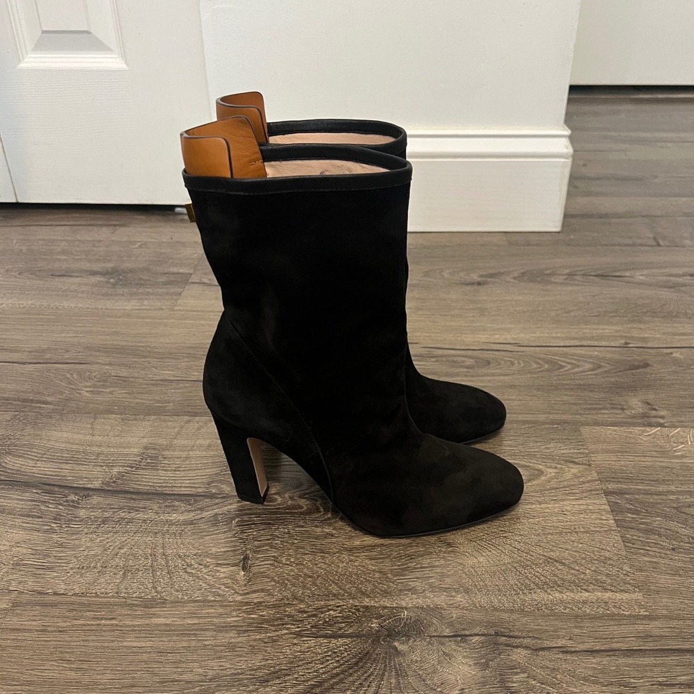 Stuart Weitzman Brooks booties Black Suede Leather Women's Sz 6.5 made in Spain